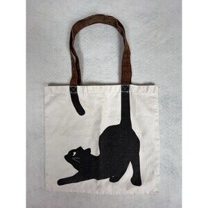 Kitty Cat book/shopping canvas bag 14.5 x 13.5in graphic cat with tail handles